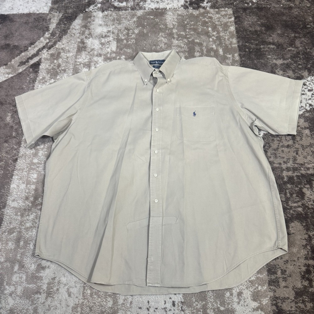 Ralph Lauren Shirt Mens‎ 2XL Blake Beige Short Sleeve Pony Workwear Button Down